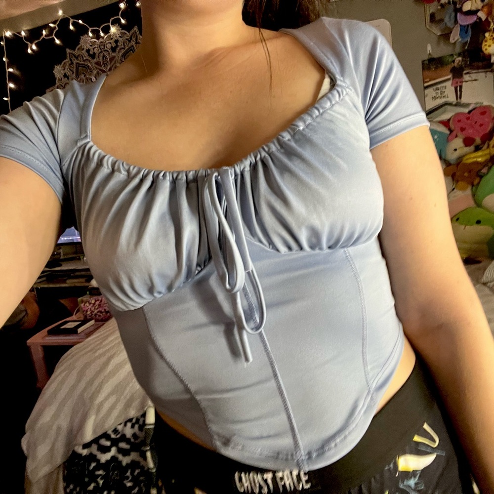 Blue Cropped Satin Corset Top